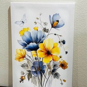 Wildflower Wall Art (24Lx16W ) Flower and Leaves butterfly Ready to Hang
